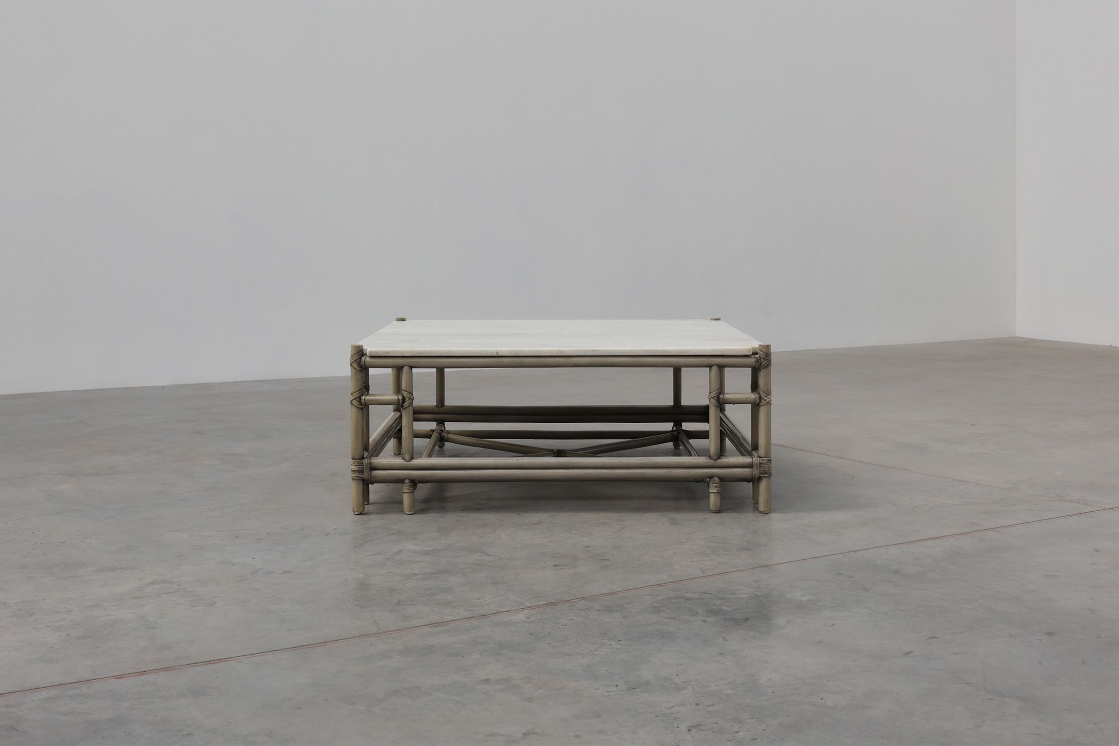 Large Wicker “Attila” Series Coffee Table with marble top by Gasparucci Italythumbnail